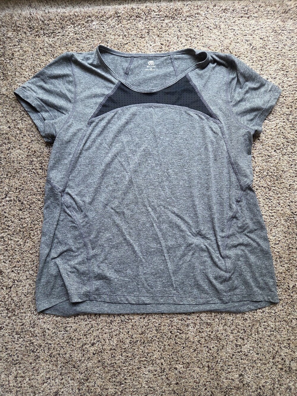 Champion Women's Gray Athletic Short Sleeve Top with Mesh Yoke Moisture Wick